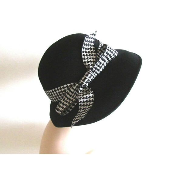 Women's Hats Designer Frank Olive Black Wool /Black White Bow Detail Hat - Picture 6 of 10